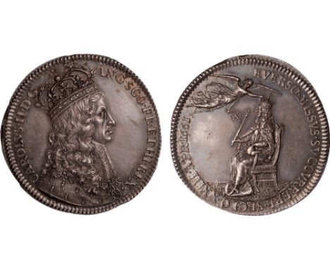 British Medals, Charles II, Coronation 1661, the official silver medal, by Thomas Simon, crowned bust r., wearing ornate lace