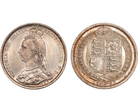 British Coins, Victoria, sixpence, 1887 (withdrawn type), R of VICTORIA over V, ‘Jubilee’ bust l., rev. crowned shield within