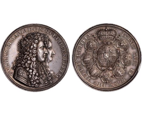 British Medals, William and Mary, Coronation 1689, a Dutch silver medal, unsigned, conjoined busts r., he crowned and in armo