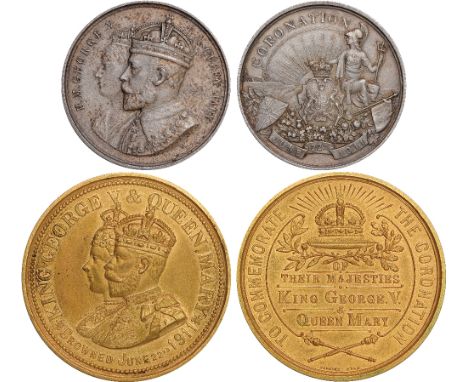 British Medals, George V and Queen Mary, Coronation 1911, gilt-bronze medal, by H. Jenkins & Sons, conjoined crowned busts l.