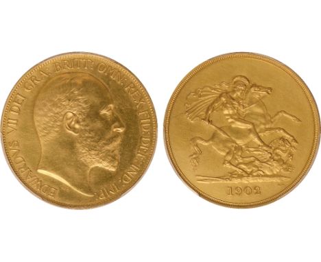 G British Coins, Edward VII, matt proof five pounds, 1902, bare head r., rev. St. George and the dragon (S.3966), certified a