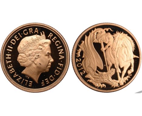 British Coins, Elizabeth II, proof sovereign, 2012, diademed head r., rev. St. George on horseback attacking the dragon with 