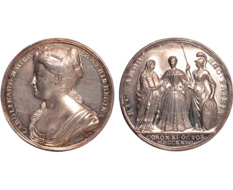 British Medals, George II: Queen Caroline, Coronation 1727, the official silver medal, by John Croker, bust l., draped and lo