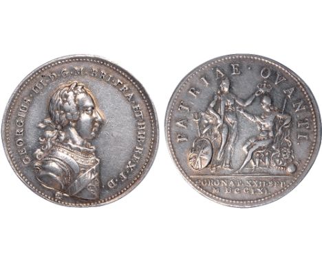 British Medals, George III, Coronation 1761, a contemporary copy of the official medal, in silver, the armoured bust somewhat