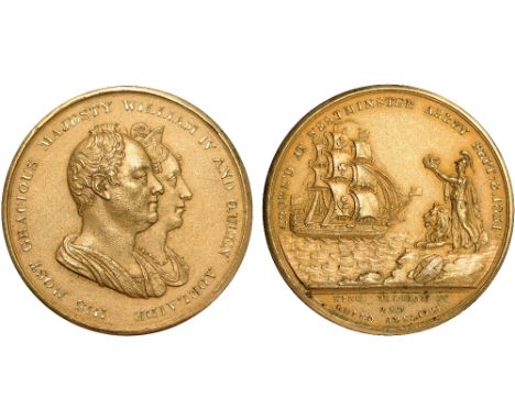 British Medals, William IV and Queen Adelaide, Coronation 1831, gilt-bronze medal, unsigned, conjoined busts r., she with dia