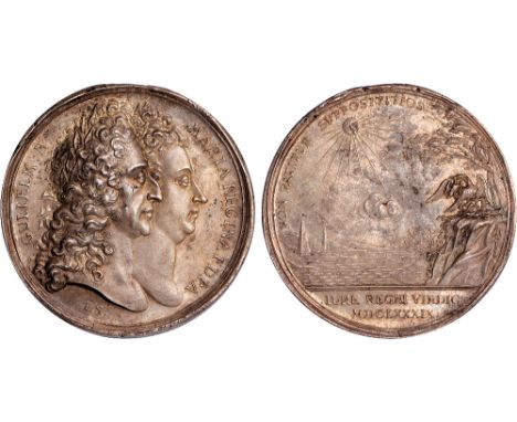 British Medals, William & Mary, Coronation 1689, silver medal, by Jan Smeltzing, conjoined busts of William and Mary r., GULI