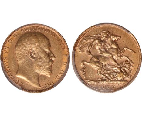 G British Coins, Edward VII, sovereign, 1909C, bare head r., rev. St. George and the dragon, C above date (S.3970), certified