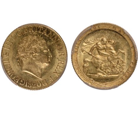 G British Coins, George III, sovereign, 1820, large date, open 2, laur. head r., rev. St. George and the dragon (S.3785C), ce