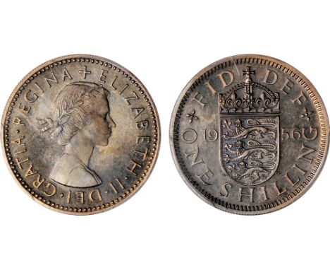 British Coins, Elizabeth II, VIP proof shilling, 1956, ‘English’ reverse, laur. head r., rev. crowned shield of arms (S.4147;