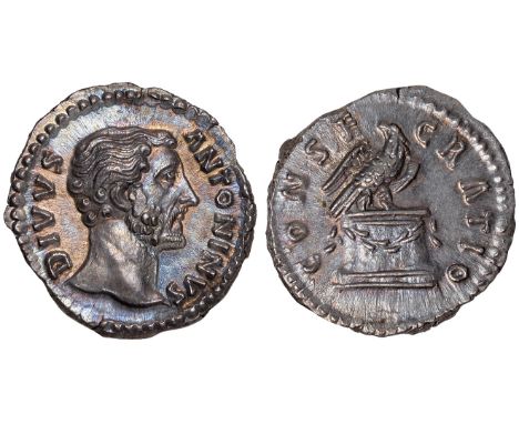 Ancient Coins, Roman, Divus Antoninus Pius (d. AD 161), silver denarius, struck AD.161, DIVVS ANTONINVS, bare head facing r.,