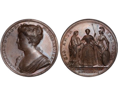 British Medals, George II: Queen Caroline, Coronation 1727, the official medal, in copper, by John Croker, bust l., draped an