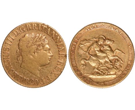 G British Coins, George III, sovereign, 1820, small date, laur. head r., rev. St. George and the dragon (S.3785C), obverse sc