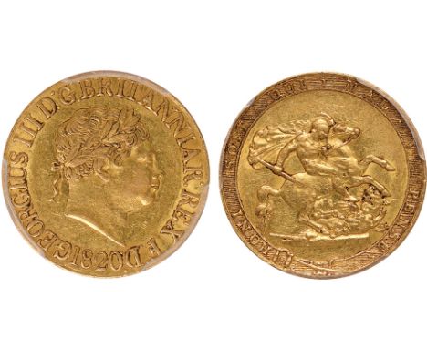 G British Coins, George III, sovereign, 1820, large date, open 2, laur. head r., rev. St. George and the dragon (S.3785C), ce