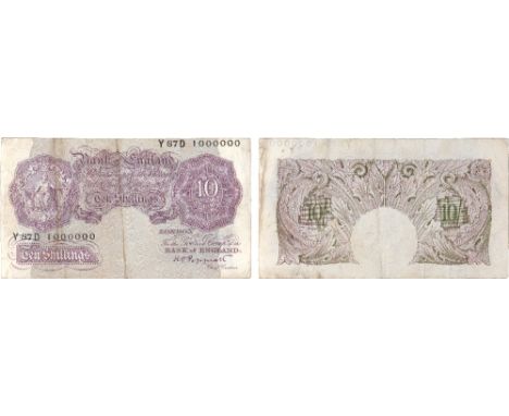 British Banknotes, K. O. Peppiatt, ten shillings, 1940-48, Y87D 1000000 (Dugg. B251), miscut top edge, very fine