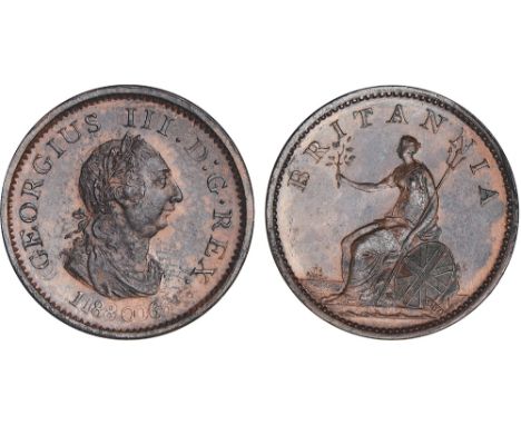 British Coins, George III, proof farthing, 1806, K on truncation, date double-struck, laur. bust r., rev. Britannia std. l., 