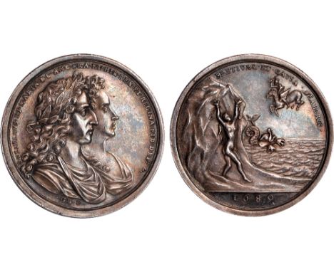 British Medals, William & Mary, Coronation 1689, struck silver medal, by George Bower, conjoined busts r., he laureate, GVLIE