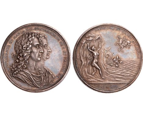 British Medals, William & Mary, Coronation 1689, silver medal, by Jan Smeltzing, copying Bower’s medal, conjoined busts r., h