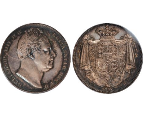 British Coins, William IV, proof crown, 1831, bare head r., W.W. incuse on truncation, rev. crowned shield of arms over mantl