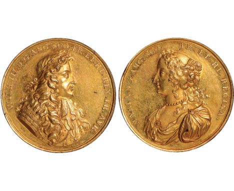 British Medals, William & Mary, Coronation 1689, gilt-copper medal, by Georg Hautsch and (rev.) Lazarus Gottlieb Lauffer, lau