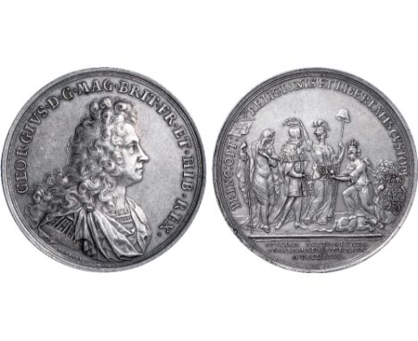 British Medals, George I, Proclaimed King of England, 1714, large and heavy silver medal, by Ehrenreich Hannibal (1678-1741),