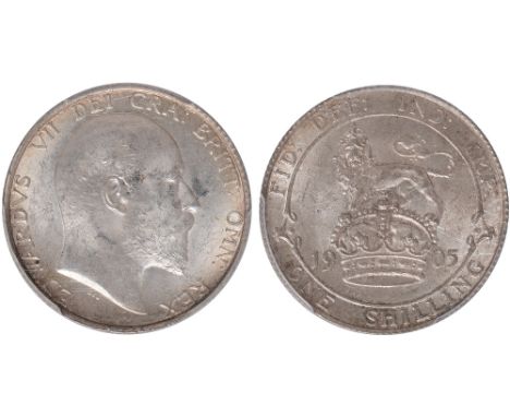 British Coins, Edward VII, shilling, 1905, bare head r., rev. lion on crown (S.3982; ESC.1414; Bull 3591), certified and grad