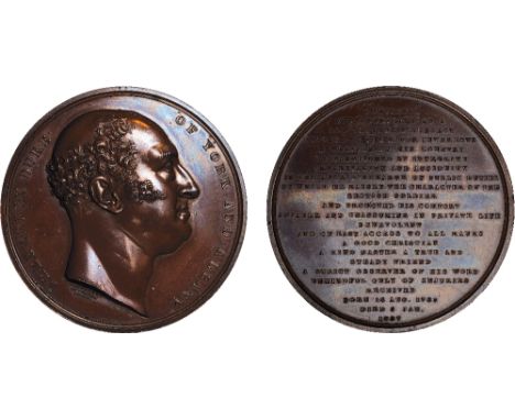 British Commemorative Medals, Frederick, Duke of York, Death, copper medal, 1827, by Benedetto Pistrucci (1783-1855), bare he