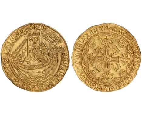 British Coins, Henry VI, first reign, noble, annulet issue (1422-1430), London mint, king standing in ship holding sword and 