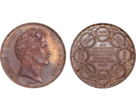 Foreign Coins, Germany, Bavaria, Ludwig I, double thaler (3½ gulden), 1838, Reapportionment of the Kingdom, bare head r., rev