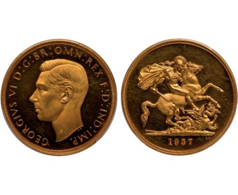 British Coins, George VI, proof five pounds, 1937, bare head l., rev. St. George and the dragon (S.4074; W&R.435), certified 