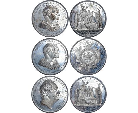 British Medals, William IV, Coronation 1831, white metal medals (3), by Thomas Wells Ingram, conjoined busts r., HIS MOST GRA