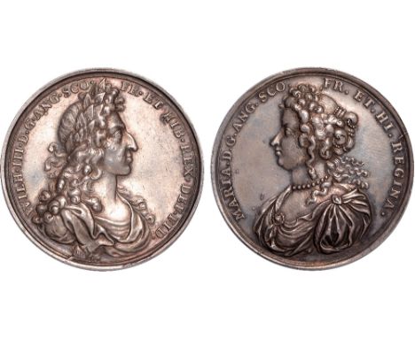 British Medals, William & Mary, Coronation 1689, silver medal, by Georg Hautsch, laureate and draped bust of William r., WILH