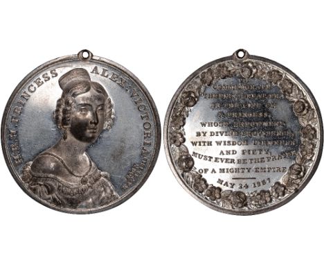 British Medals, Princess Victoria, Her Majority 1837, white metal medal, by Thomas Halliday, draped bust three-quarters r., h