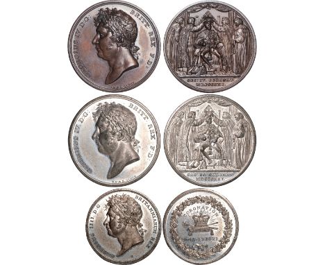 British Medals, George IV, Coronation 1821, copper and white metal medals, by Thomas Halliday and Peter Kempson, laureate bus