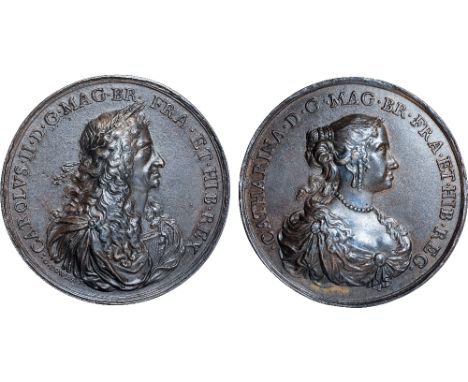 British Medals, Charles II, marriage to Catherine of Braganza, 1662, copper medal, by George Bower, laureate bust of Charles 