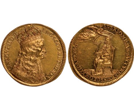 British Medals, Charles II, Coronation 1661, the official gold medal, by Thomas Simon, crowned bust r., wearing ornate lace c