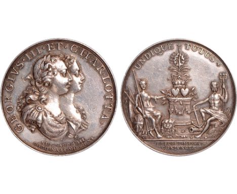 British Medals, George III and Queen Charlotte, Marriage and Coronation 1761, silver medal, signed both sides BG, conjoined b