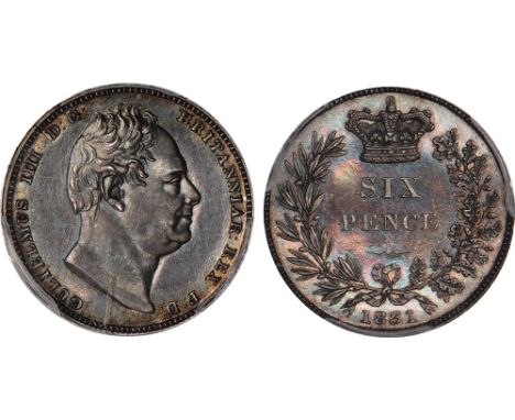 British Coins, William IV, proof sixpence, 1831, plain edge, die axis ↑↓, bare head r., rev. value within wreath (S.3836; ESC