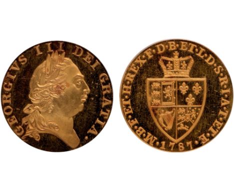 British Coins, George III, proof guinea, 1787, laureate bust r., rev. crowned spade-shaped shield, plain edge (S.3728; WR.104