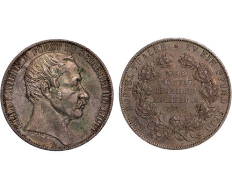 Foreign Coins, Germany, Schaumburg-Lippe, Georg Wilhelm, double thaler, 1857B, 50th Anniversary of Reign, bare head r., rev. 