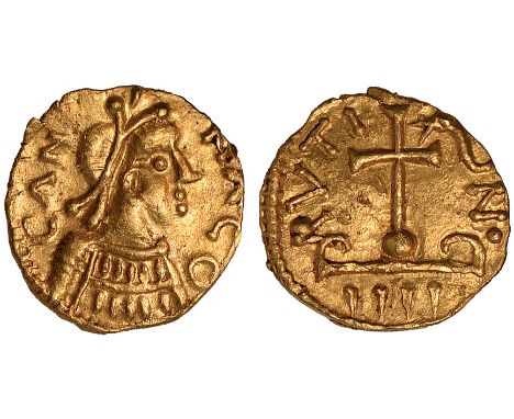 Ancient Coins, Roman, Dark Ages - Merovingian (580-670), gold tremissis, national coinage. minted at Canac, Rodez (France), c