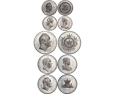 British Medals, William IV and Queen Adelaide, Accession 1830, white metal medals (5): (i) published by Edward Thomason, bust