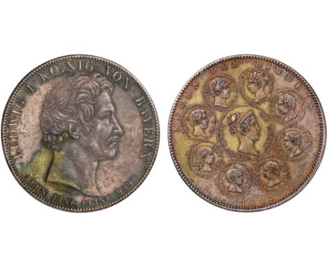 Foreign Coins, Germany, Bavaria, Ludwig I, thaler, 1828, Blessings of Heaven, bare head r., rev. portraits of royal family me