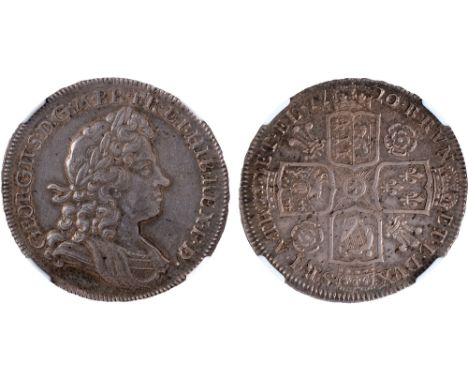 British Coins, George I, halfcrown, 1720/17, SEXTO, roses and plumes, laur. bust r., rev. crowned cruciform shields, roses an