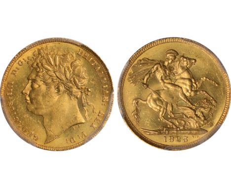 British Coins, George IV, sovereign, 1823, laur. head l., rev. St. George and the dragon (S.3800; Marsh 7, [R3 in any conditi