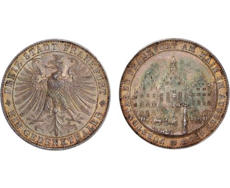 Foreign Coins, Germany, Frankfurt, thaler, 1863, Assembly of Princes, crowned spread eagle, rev. view of Frankfurt city hall 