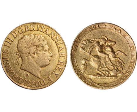 G British Coins, George III, sovereign, 1820, laur. head r., rev. St. George and the dragon (S.3785C), slight trace of mount 