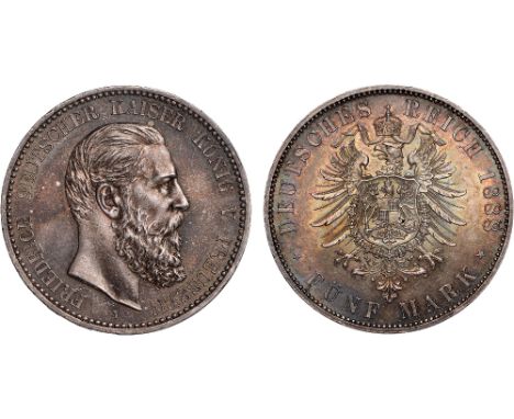 Foreign Coins, Germany, Prussia, Friedrich, 5 marks, 1888A, bearded bust r., rev. imperial eagle with shield on breast (KM.51