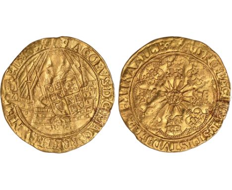 British Coins, James I, second coinage, spur ryal, mm. escallop (1606-1607), crowned figure of king with sword and shield stg