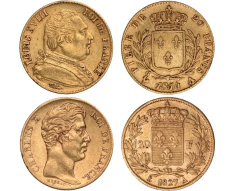 G Foreign Coins, France, Louis XVIII, 20 francs, 1814A, Paris, bust r., rev. crowned shield of arms (KM.706.1; Fr. 525); Char