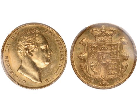 British Coins, William IV, sovereign, 1831, bare head r., rev. crowned shield of arms (S.3829), certified and graded by PCGS 